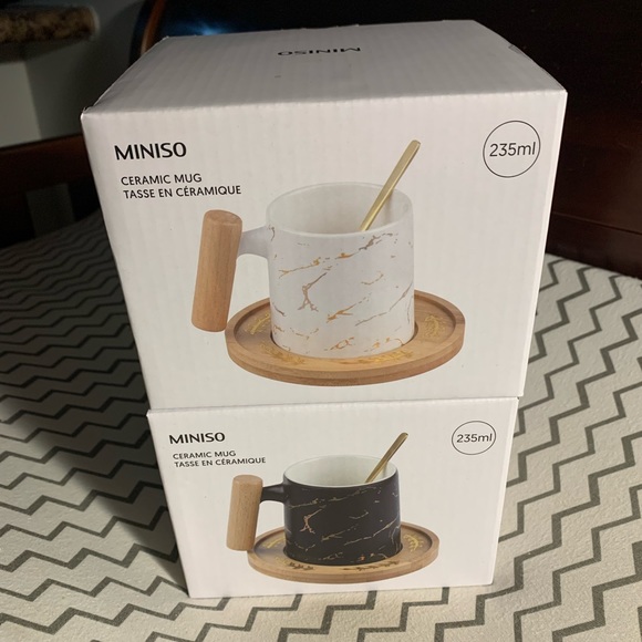 NWT marble strengthened porcelain mugs with spoon and coaster - Picture 6 of 7